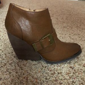Brown booties with 2.5 inch heels